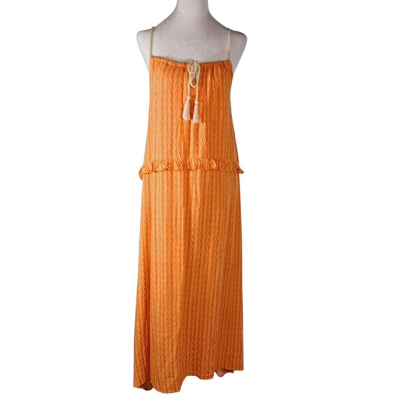 TALULAH Dresses & Skirts - Talulah, Tropical Orange Geometric Print Maxi Dress Chord Straps Boho, Beachy, S